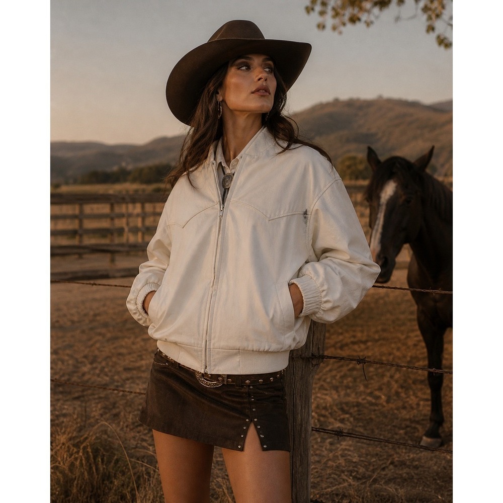 H Bar C California Ranchwear Vintage Western Barn Jacket White Cotton Large